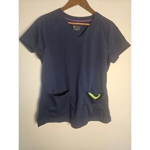Professional‎ Purple Label Healing Hands Scrub Top Womens Medium Navy Jill 2320